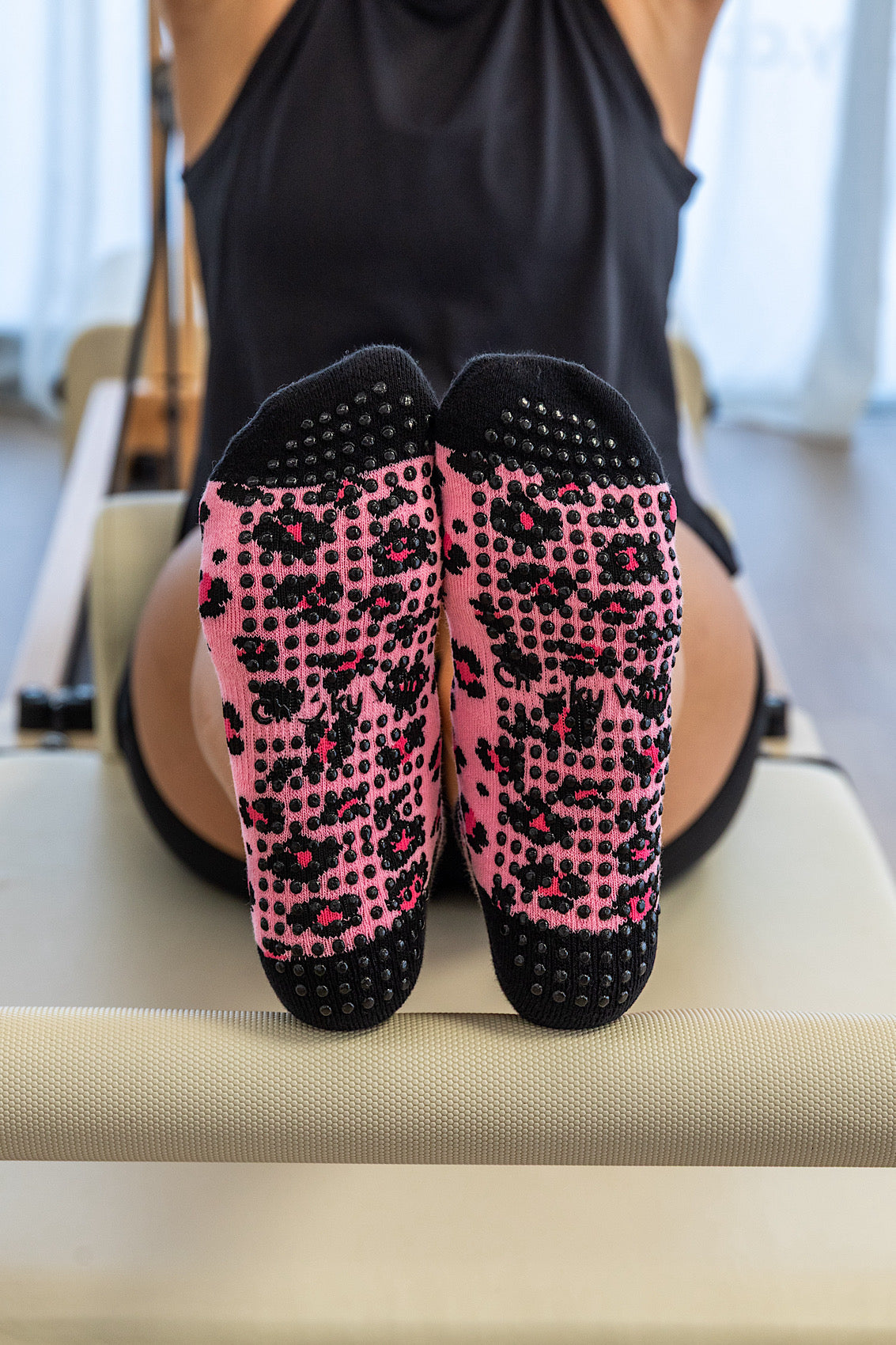 Pink Leopard Grip Socks