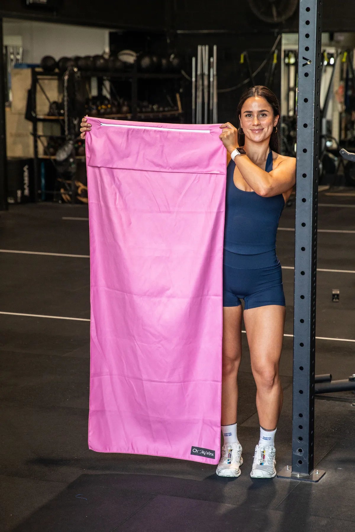 Basic Baby Pink hooded gym towel 140x60cm with zip pocket in hood by Cheeky Winx Australia