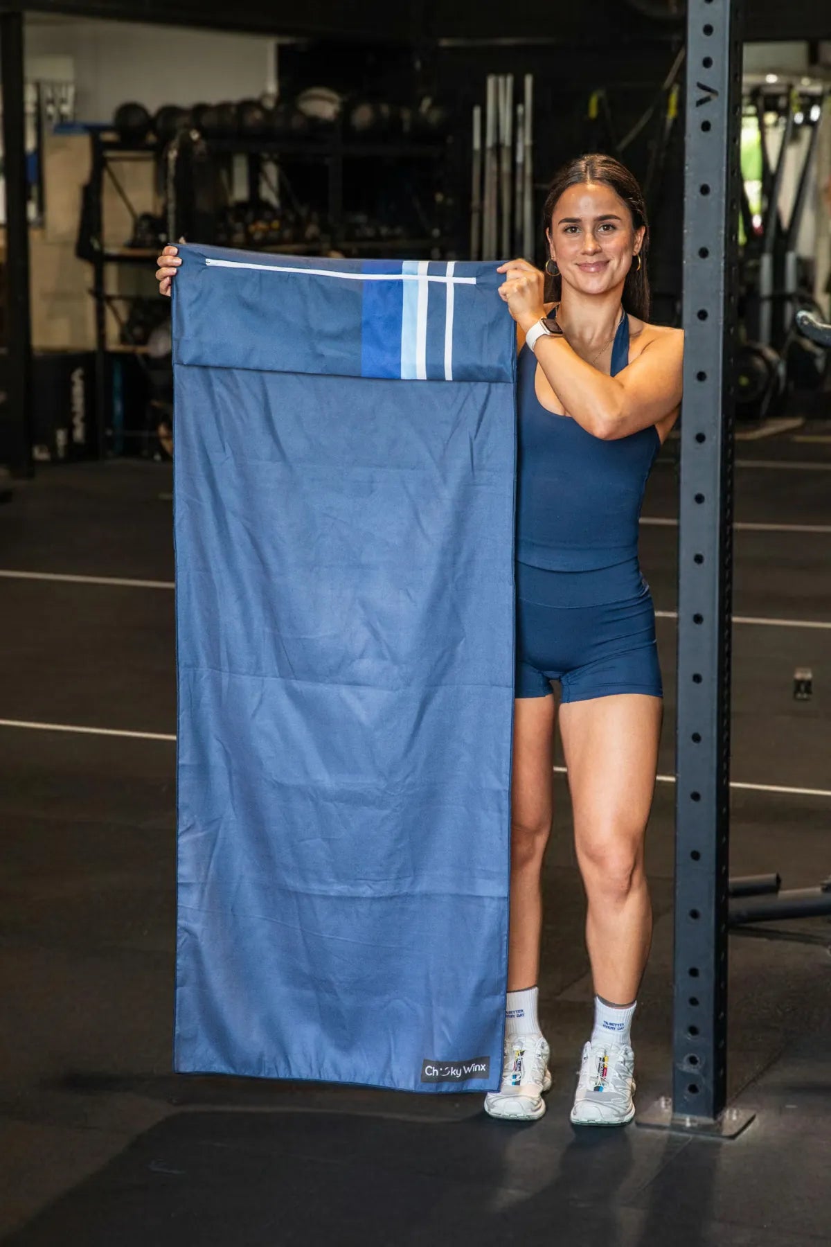Cheeky Winx Hooded Gym Towel With Zip Pocket Australia Best 140x60cm Striped Blue Navy Blue 