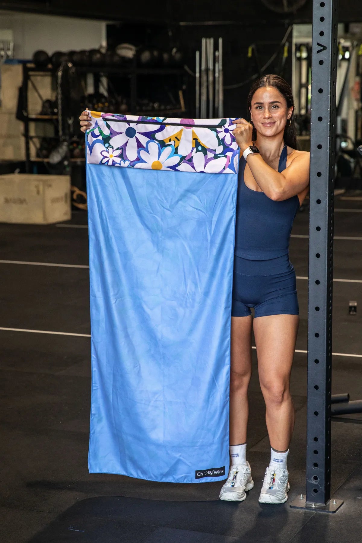 Cheeky Winx Hooded Gym Towel With Zip Pocket Australia Best 140x60cm Deb McNaughton Garden Reef Blue Flower Design