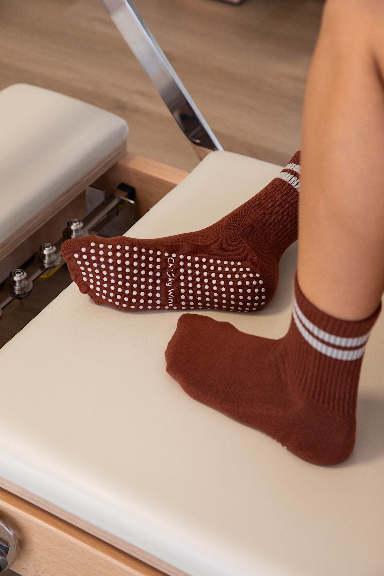 Brown Crew Grip Socks  Non-Slip Yoga & Pilates - Cheeky Winx